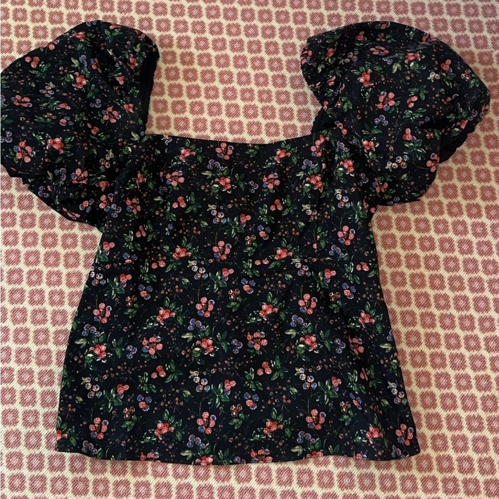 Hill House Matilda Berry Floral Taffeta Top